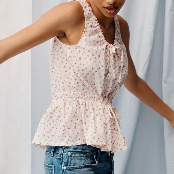 Madewell Shirred Drawstring Tank Top in Bright Buds - Picture 3 of 10